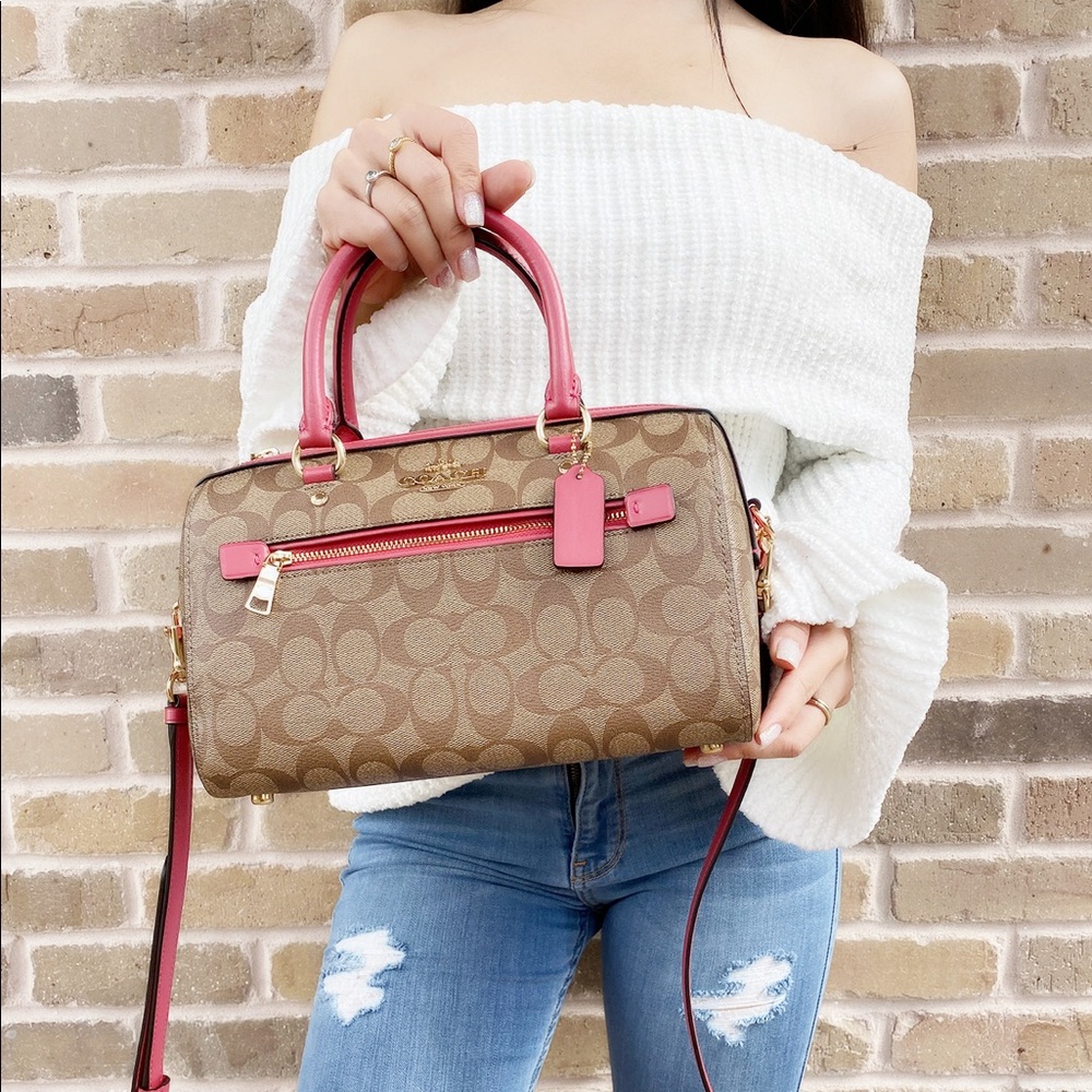 Coach Khaki Signature satchel crossbody pink - Picture 3 of 5